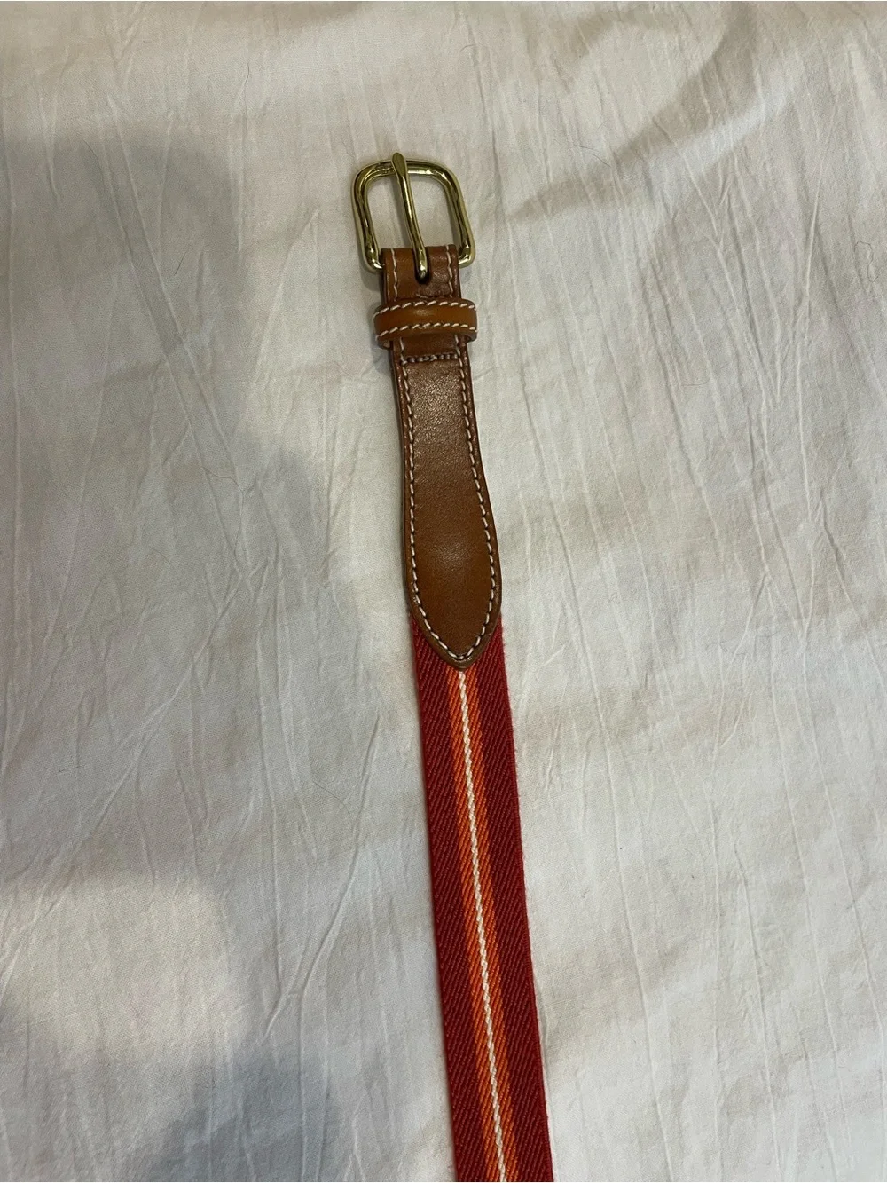 Orvis USA Woven Stretch Belt XL Red Leather Trim Brass Buckle Preppy Heritage